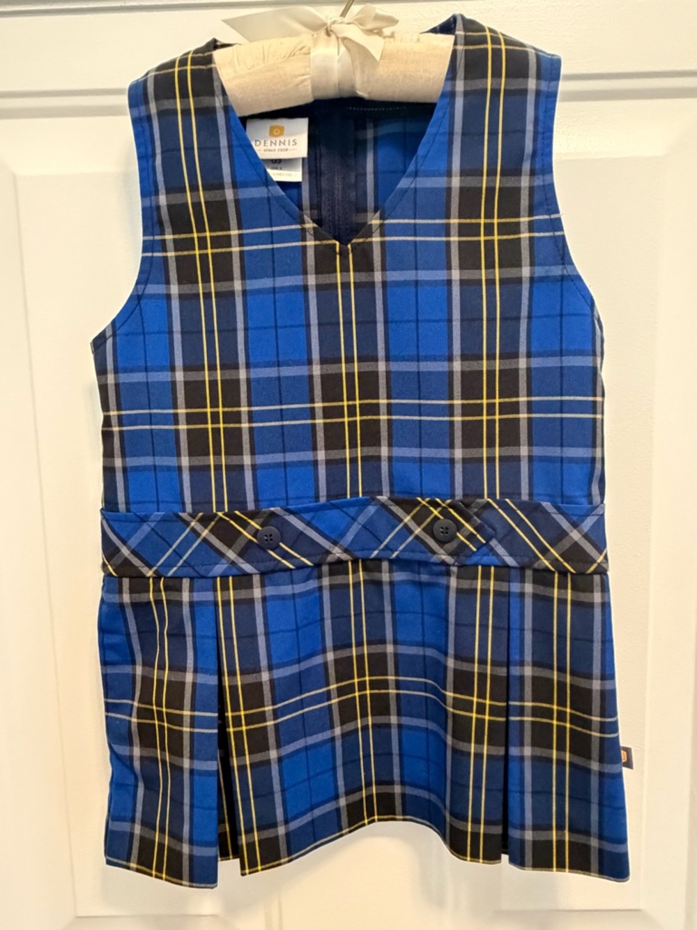 Girls Dennis School Uniform Plaid Jumper in Blue and Yellow